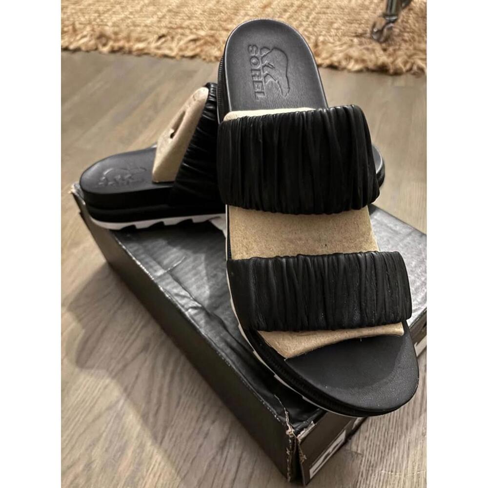 Sorel Women’s Black Ruched Slide Sandals